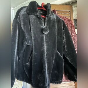 Black Fuzzy 90s vintage style jacket. Zip up